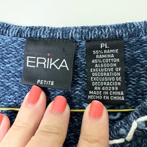 Erika blue white embroidered snowflake winter button front cardigan Petite Large - Picture 2 of 5